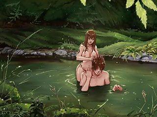 Nackt und geil im Flugzeug mit dem nackten animierten Anime